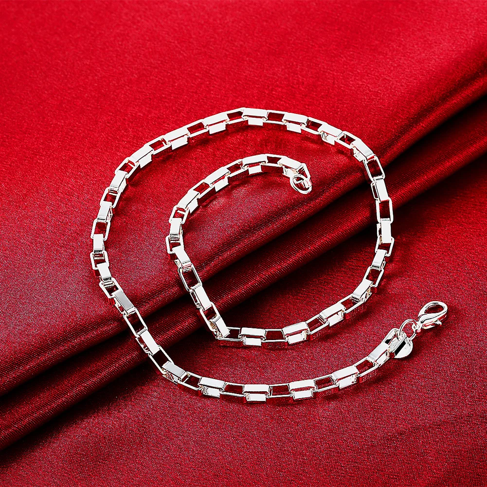 

Fine 4MM long box chain 925 Sterling Silver Necklace For Women man 18 inches fashion party Wedding luxury Jewelry Holiday gifts