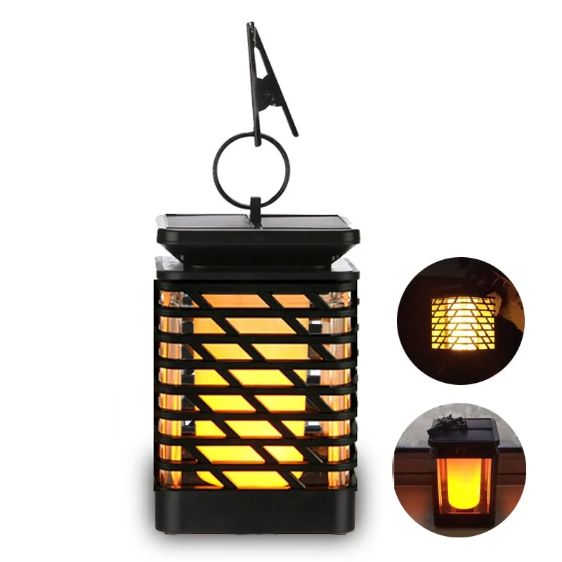 New Solar Square Flame Lamp Outdoor Waterproof Hanging Courtyard Lamp LED Simulated Solar Lawn Lamp