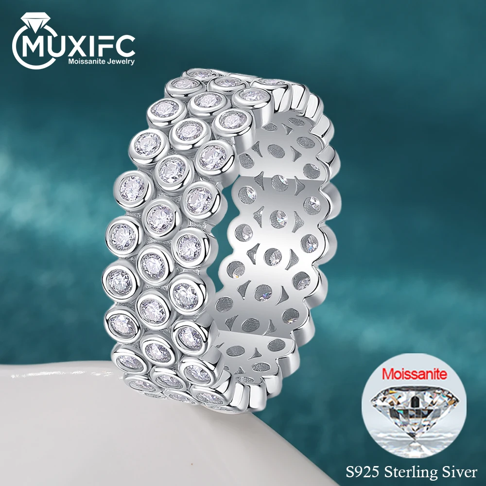 

MUXIFC D Color Moissanite Bubble Rings Women Round Cut 3 Layer 925 Silver Wedding Band GRA Certified Anniversary Promise Ring