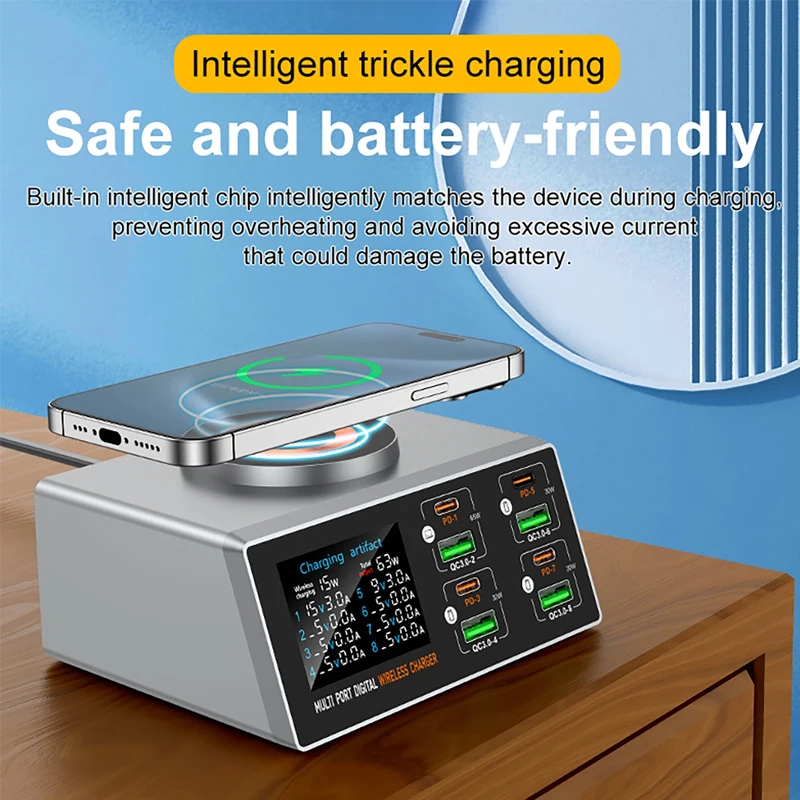New 140W Multi-Function Charger Wireless Charger 8-Port PD+QC USB Type-C Quick Charger Home Travel Office Convenient