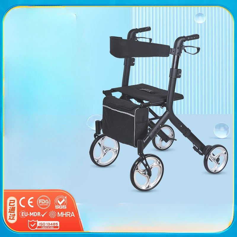 Four-wheeled handcart portable household folding shopping cart walker for the elderly.