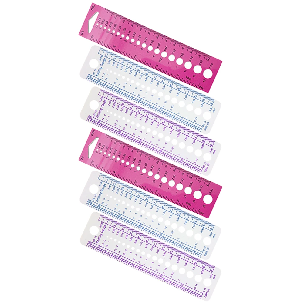 

6pcs Tape 16cm Portable Needle Gauge Purple Blue Pink Each Knitting Accessories Needle Ruler Household Tool