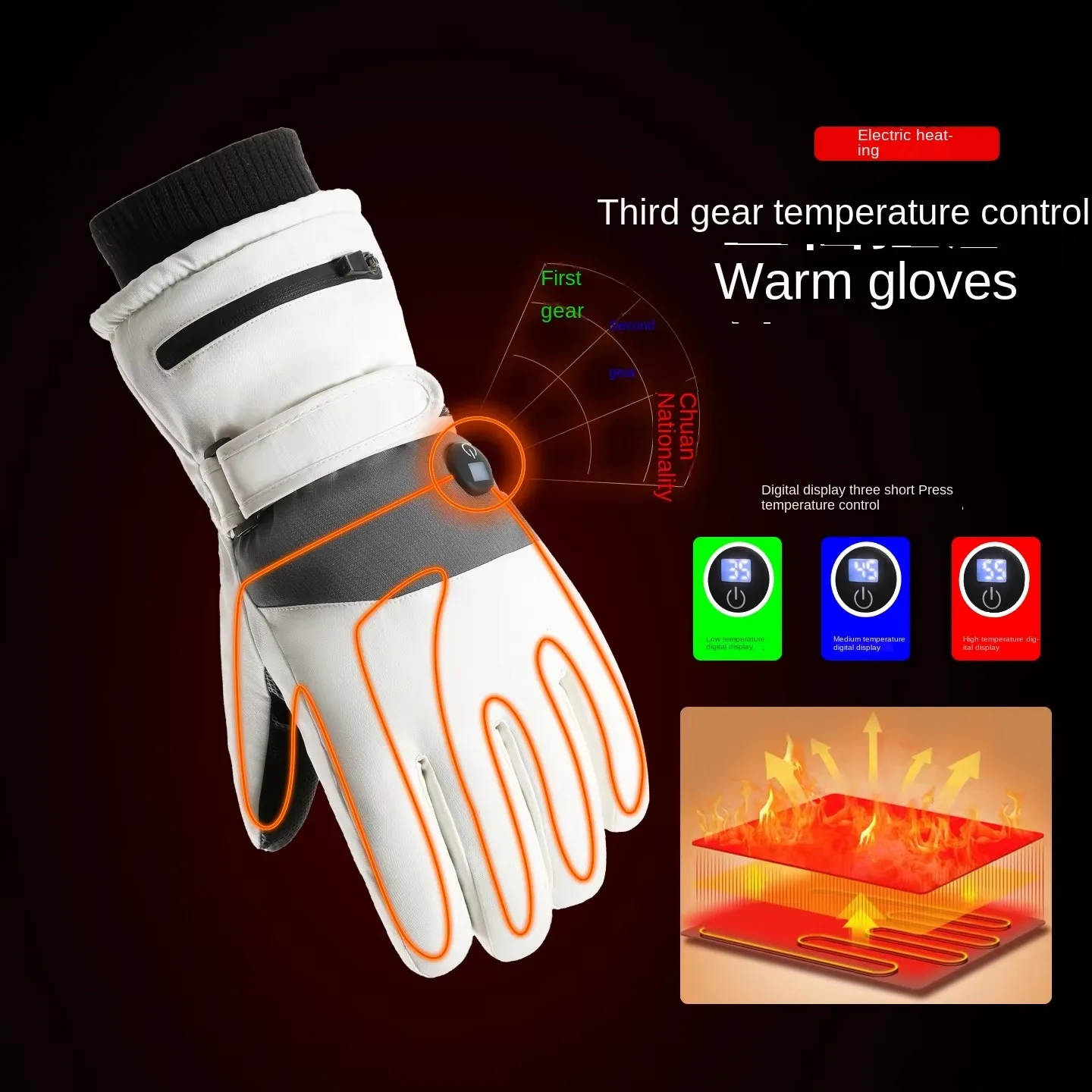 Men's Winter Electric Heating Gloves 3000mAh Rechargeable Battery 3 Temperature Settings Waterproof Anti-Slip for Outdoor Work Skiing Traveling view 3