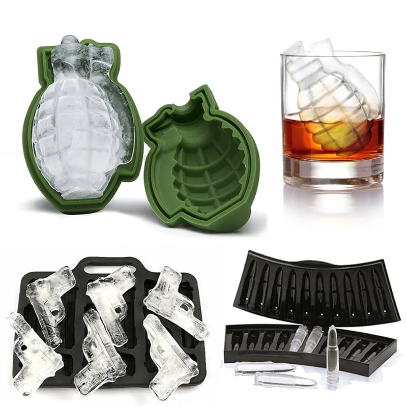 Casa arma bala crânio ice cube maker diy bala cubo de gelo bandeja chocolate molde barra acessórios uísque vinho sorvete ferramenta nova