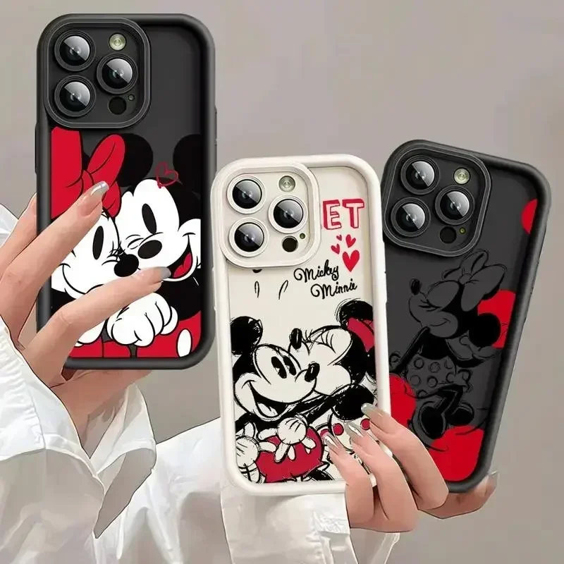 Cute Disney Mickey and Minnie Matching Case for iPhone 15 14 Plus 11 12 13 Pro Max Anti-Impact Soft Silicone Cover for Couple