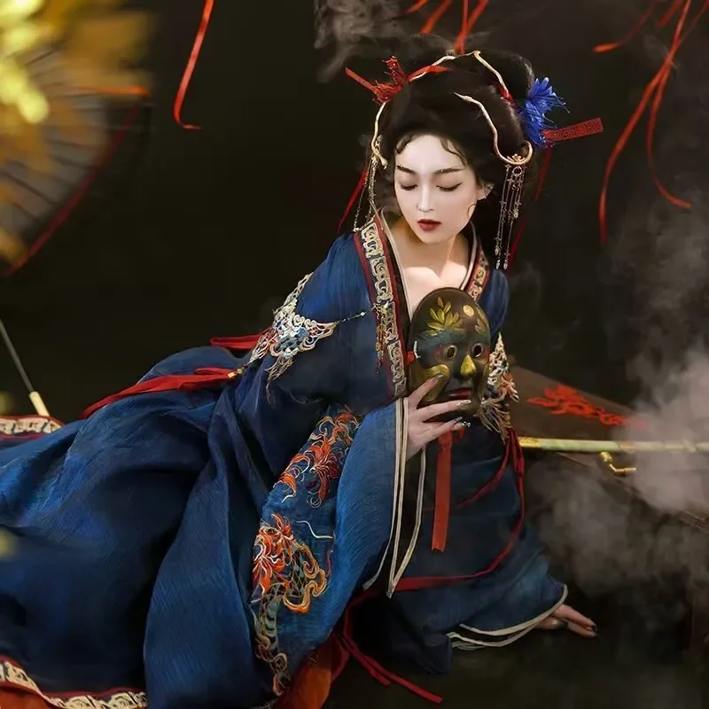 Vestido Hanfu bordado de lujo para mujer, disfraz de Cosplay chino, batas de Estados de guerra, traje de belleza para actuación en escenario de hadas