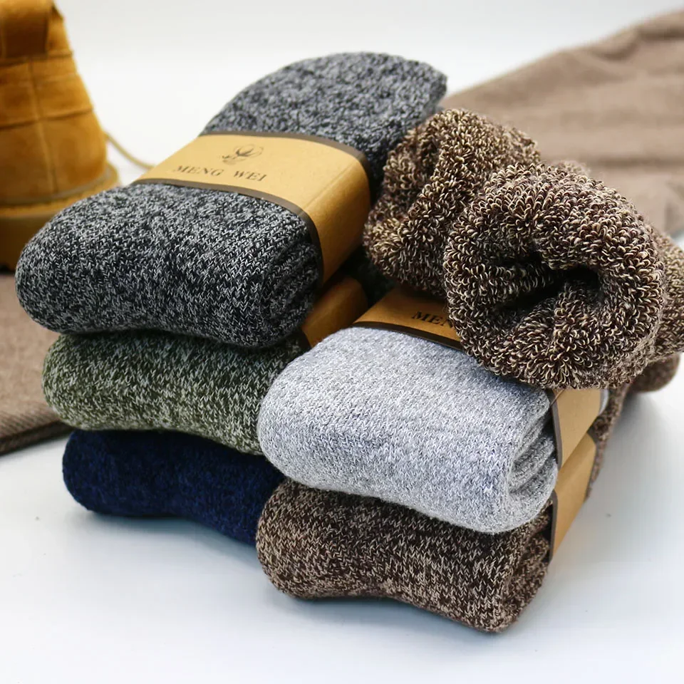 Winter Men's Merino Wool Socks Super Thick Warm High Quality Harajuku Retro Snow Casual Antifreeze Cashmere Socks Men 5Pair