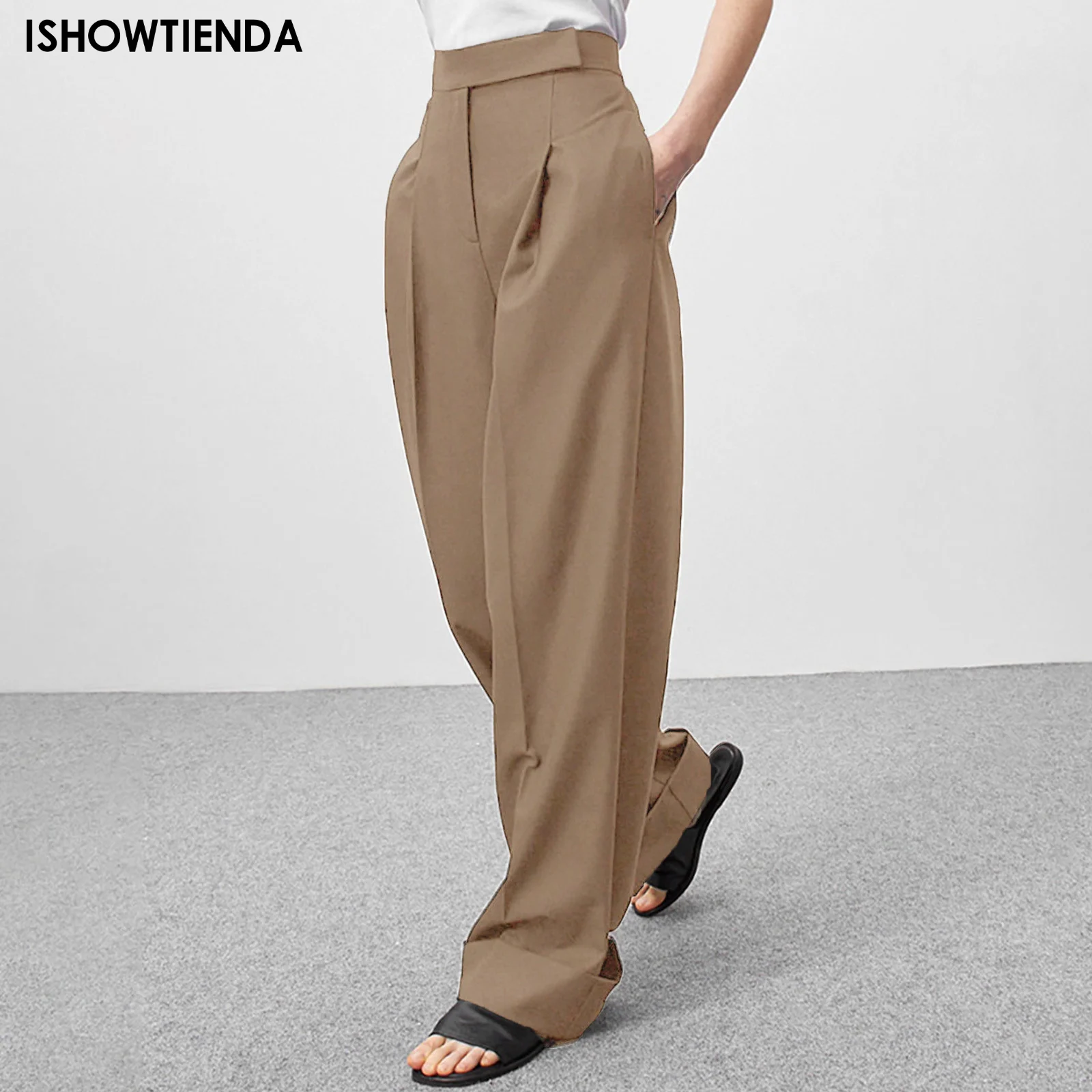 Wide Leg Pants Women Elegant Solid Loose Temperament Office Lady Trendy Basic Vintage Workplace Solid Classic Wide Leg Pants