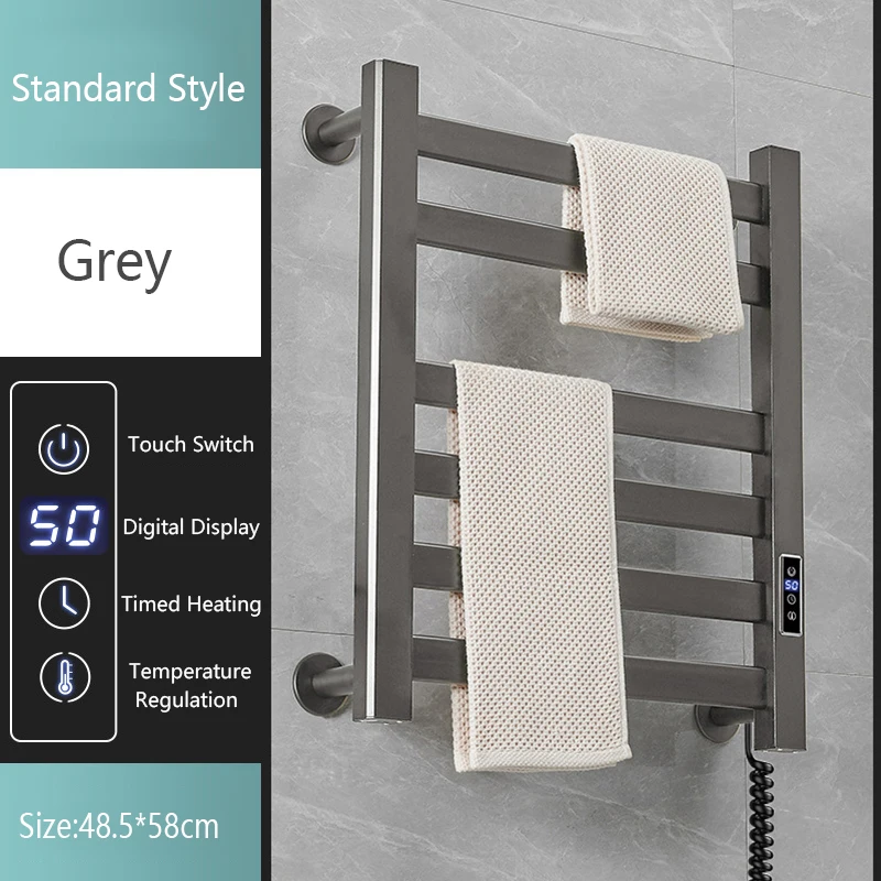 Smart Home Elektrische Verwarmde Handdoekstang Grey Elektrische Badkamer Badhanddoek Droger Warmer Kachels Punch Gratis Handdoekrek Radiator 110V