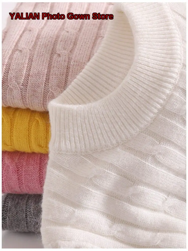 Girls Boys Autumn Winter White Cashmere Pullover Sweater Thickened Warm Kids Older Kids