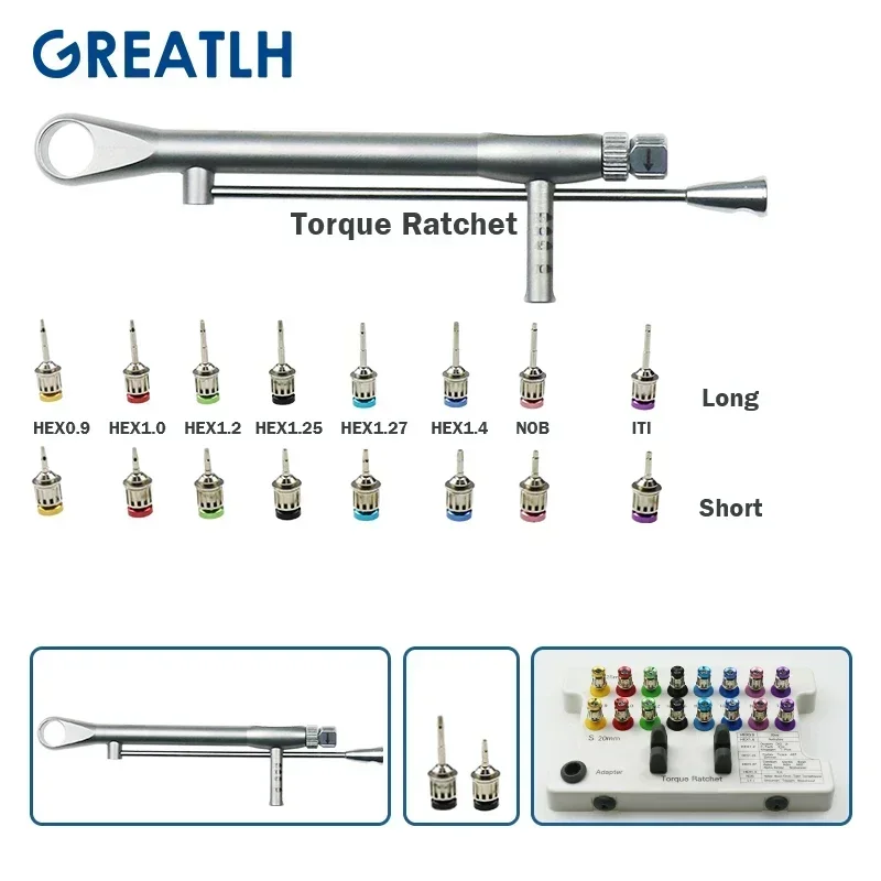 Tournevis d\'implant dentaire clé dynamométrique colorée à cliquet 10-70NCM avec 16 tournevis Kit d\'outils de restauration universels