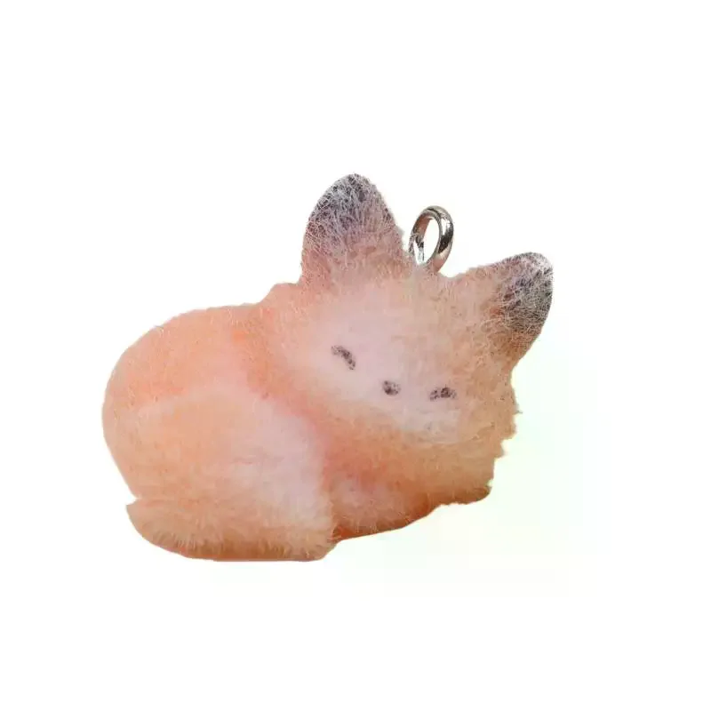 Resin Material Cute Cartoon Animal Fox Flocking Charms: 4pcs Pendant Jewelry Making DIY Keychain Necklace