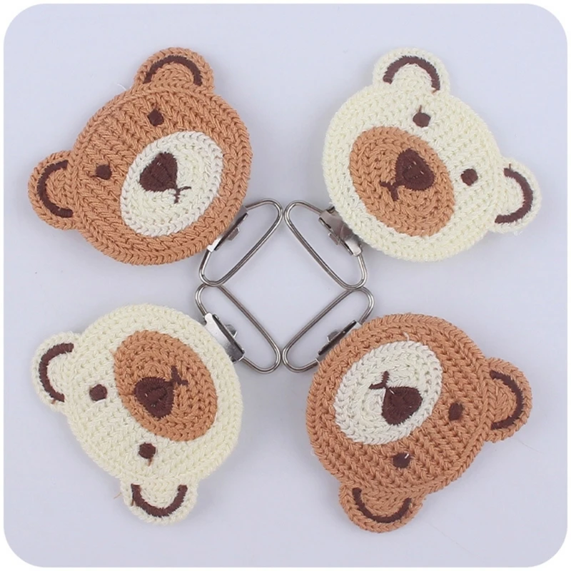 Crochet Baby Pacifier Clip Teething Grasping Toy Suspender Clips Cute Bear Pacifier Clip Holder Charm DIY Pacifier Clips