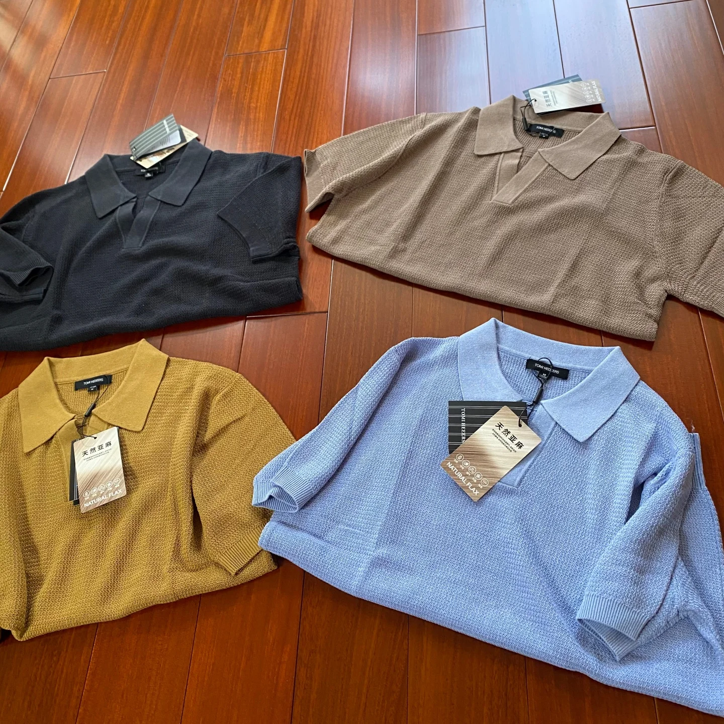 

High-End Men's Knitted Linen Shirt Short Sleeve Flip-Collar Summer T-Shirt Comfortable Breathable Italian Style Old Money
