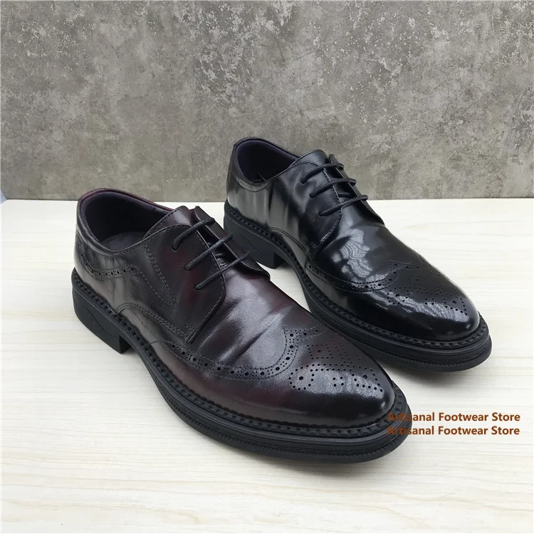 

Cowhide Carved Men's Shoes British Style Business Leather Casual Shoes Lace Up Thick-Soled Wear-Resistant Work Leather Shoes