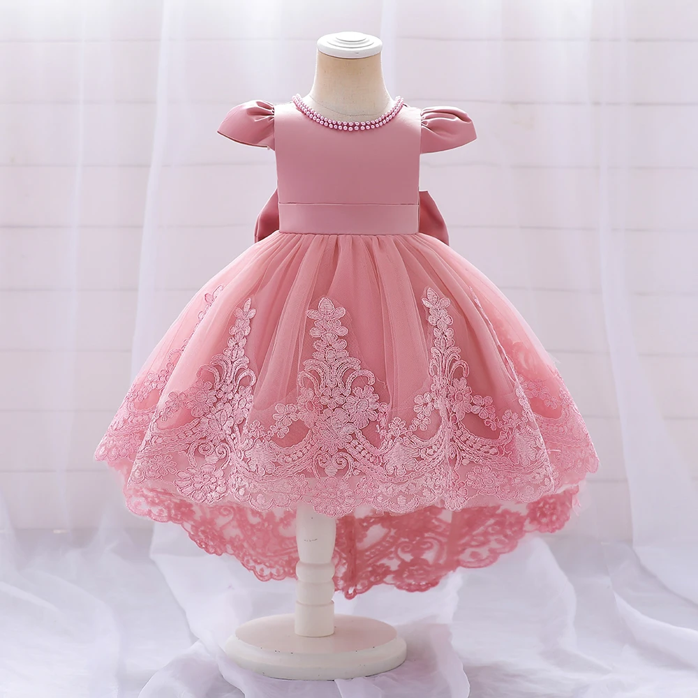 Baby Girls Birthday Princess Dress Toddler Clothes Infant Bowknot Lace Flower Girl Party Dresses Kids Trailing Wedding Prom Gown