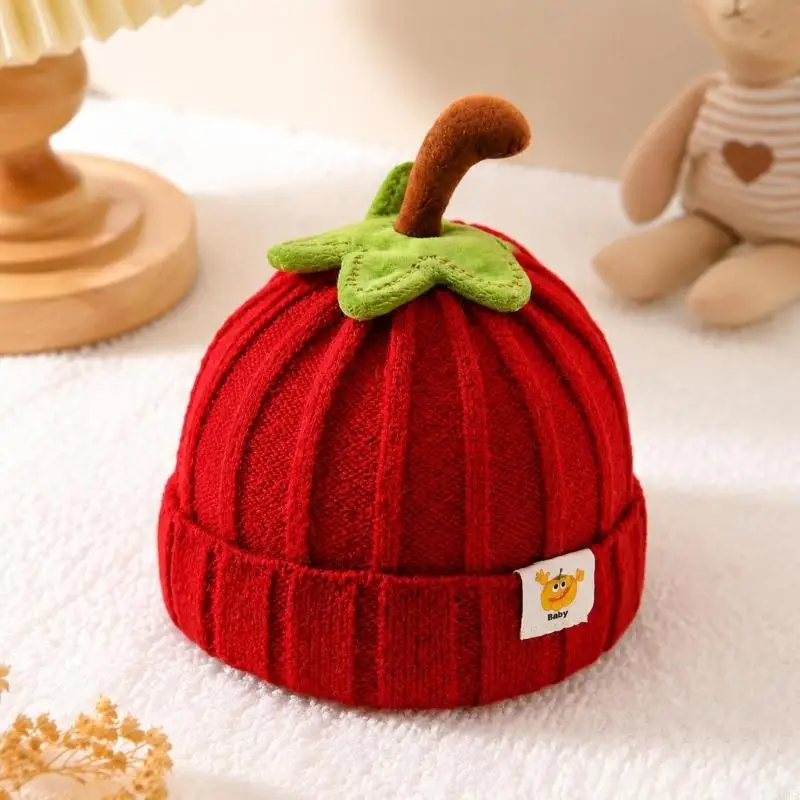 Infant Pumpkin Yarn Hat for Ages 0-2, Thickened Stretchy Construction for Fall and Winter Cool-Weather Outfits A2UB