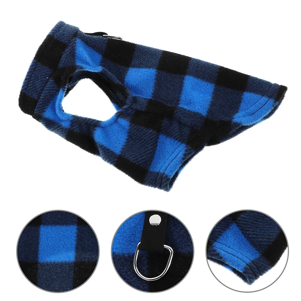 

Fleece Vest Small Size Checked Pattern Winter Warm Pet Clothing D-Ring Leash Attachment Puppy Costume Thermal Vest Dog