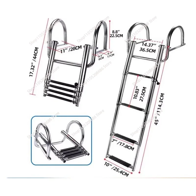 Suitable for  NEW 3/4-step ladder stainless steel boarding telescopic ladder sliding folding swimming launch ladder with st