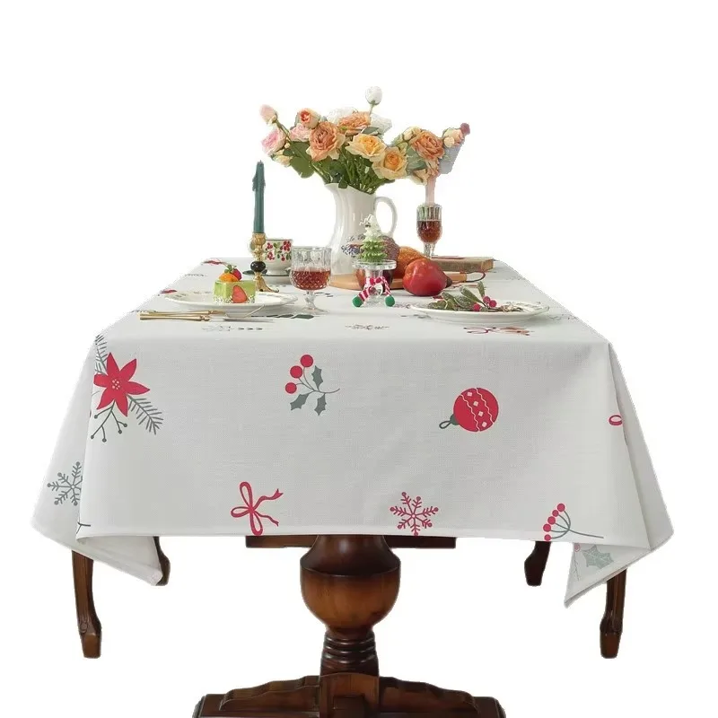 Polyester Printed Table Cover, Floral Christmas Decor Waterproof for Dining & Coffee Table