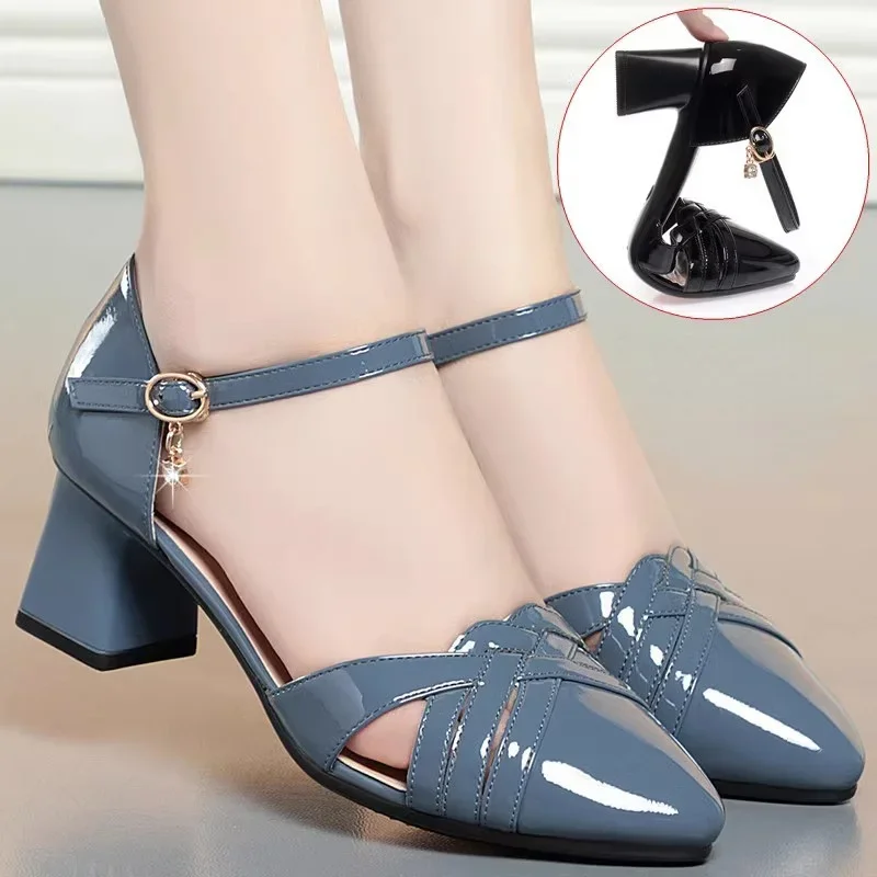 Ladies Shoes on Sale 2023 Fashion Buckle Strap Women\'s Sandals Pointed Toe Square Heel Women\'s Pumps Cover Heel Heeled Sandals