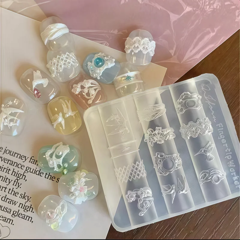 Künstlerische Vintage Blumen- und Schmetterlings-Silikonform 3D Geprägte Nagelkunst-Dekorationen Essentielles Werkzeug für Nagelkünstler