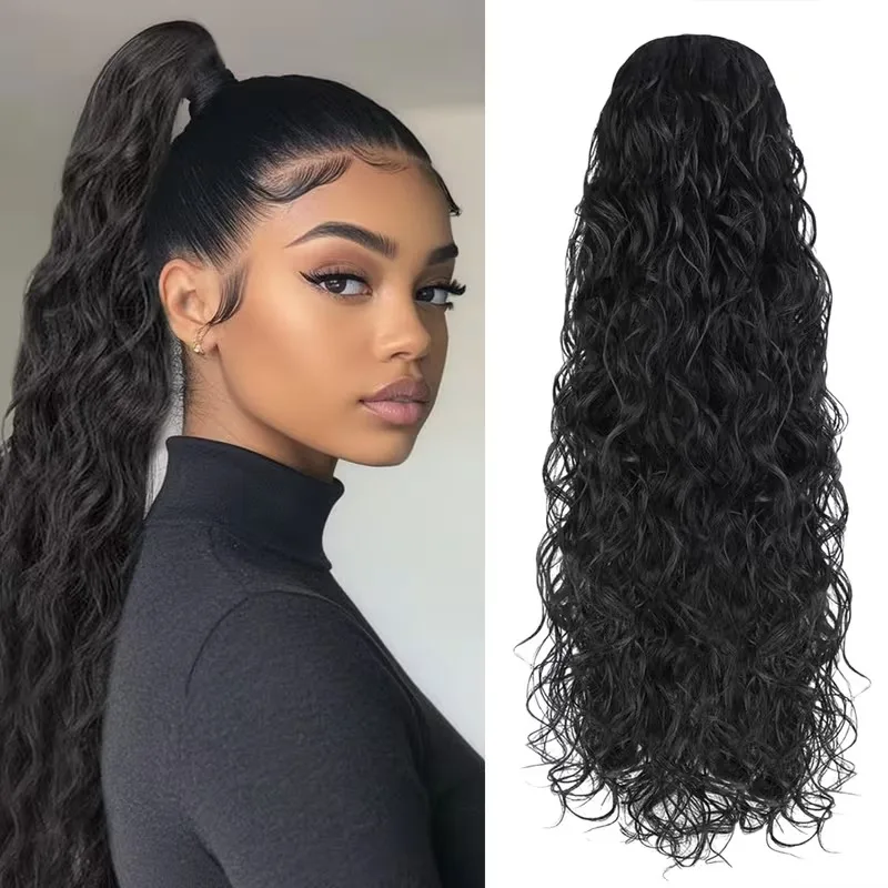 

Human Hair Clip In Ponytail Extensions Curly Wave Corn Curl Texture Drawstring Clip Ons For Volume Braids No Glue Dreadlock Free