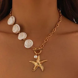 Trend Elegant Beach Jewelry Baroque Starfish Pendant Necklace For Women Fashion Shell Geometry Chain Choker Necklace N0452