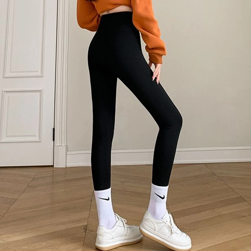 Autumn Winter Fleece Warm Leggings Sport Women Fitness Push Up Legging Feminina Outwear Black Gray Shark Pants