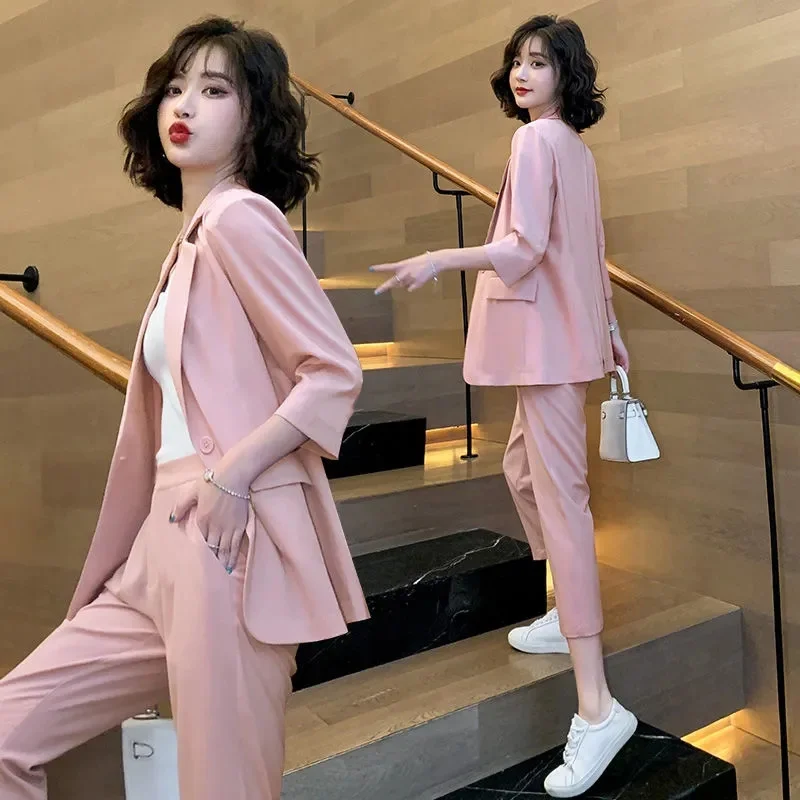 Fashionable Elegant Blazer Set Women 2024 Summer New Korean Foreign Style Casual Versatile Age Reducing Suit Two Piece Set Tide