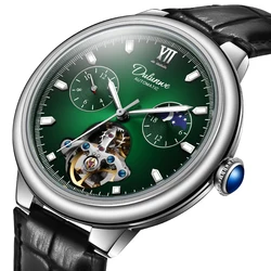 DULUNWE Men Automatic Watch Vintage Style Tourbillon Skeleton Luxury Emerald Luminous Male Business Dress Mechanical Wristwatch