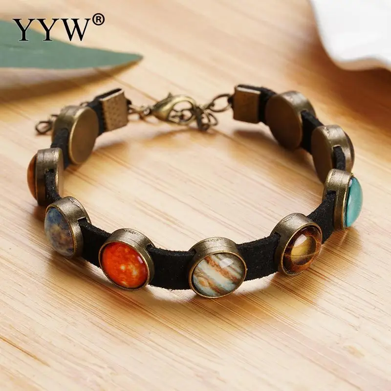 Retro Zinc Alloy Bracelet With Velveteen Glass 5cm Extender Chain Bangle For Woman Multi-Colored Fashion Jewelry Length 16 Cm