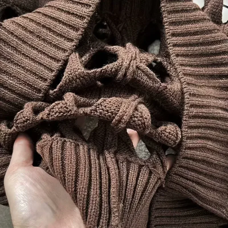 Damen Mode lässig Joker hohl Design Strick pullover Retro Rundhals ausschnitt Langarm weibliche Pullover Chic Top