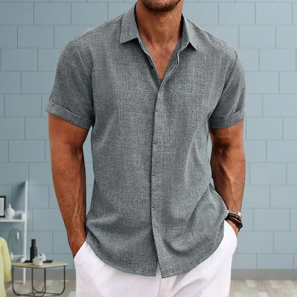 AREX-Chemise à Revers à Manches Courtes pour Homme, Haut Décontracté, observateur, avec Patte de lèvent, de Couleur Unie, pour Été