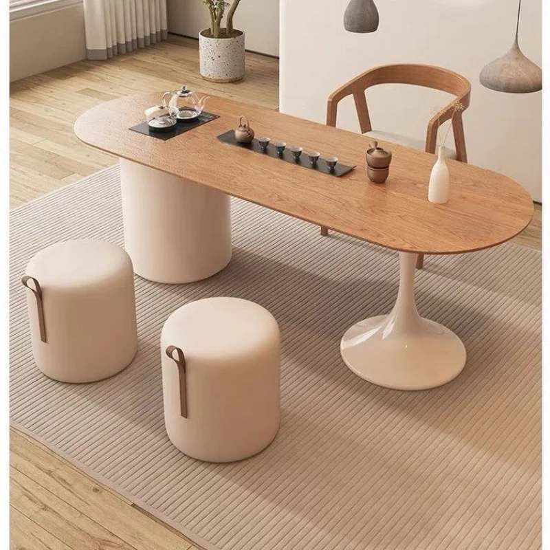 Cream living room tea table integrated table and chair combination household tea light luxury balcony solid wood tea table