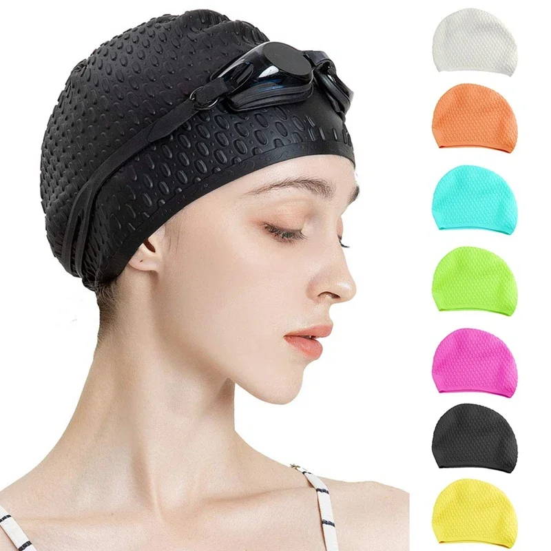 

Silicone Elastic Swimming Cap Waterproof Swim Hat For Men Women Long Hair Ear Protection Water Sports Cap Soft Bathing Hat