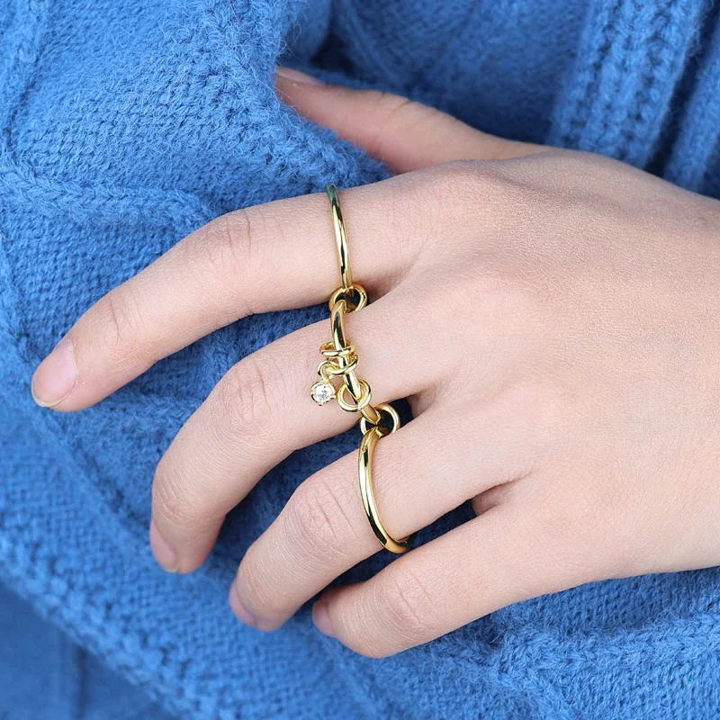 

Gold Color Popular 3 Links Stacked Rings High Quality Micro Pave Cubic Zircon Multi Pieces Stack Full Finger Jewelry