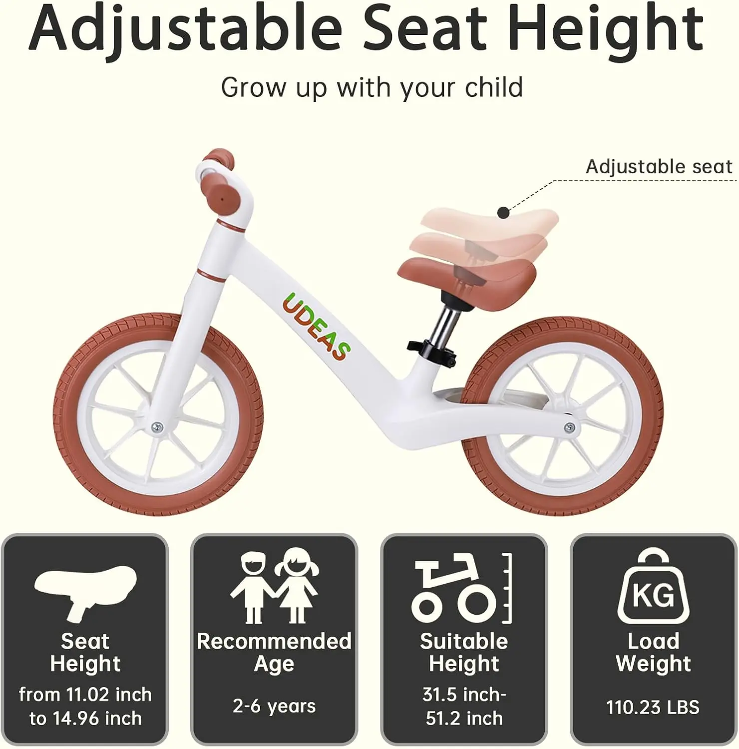 Toddler Balance Bike 2 Year Old, No Pedal Kids Balance Bike with Adjustable Seat, Ultra Light Nylon Bike Frame for Boys and Girl