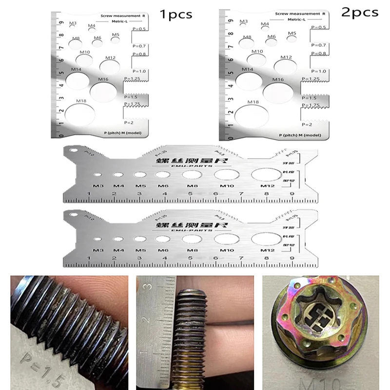 1/2PCS Bolt Measuring Tool Bolt Thread Stainless Steel Sizer Flat Double-Sided Screw Measuring Device For Pattern Jewelry Watch