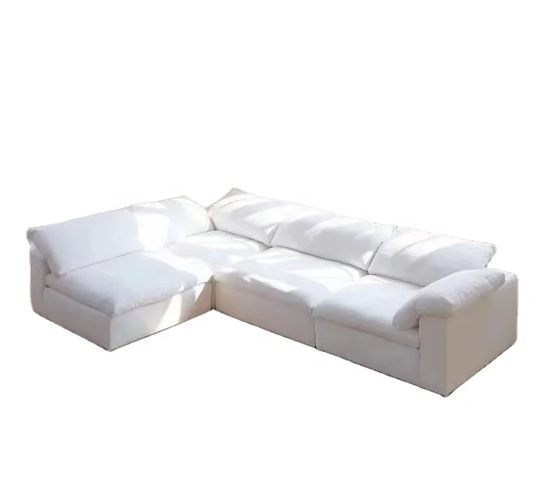 

Modern couch super comfortable feather filling white modular corner cream sectional armless sofa couch for living room couches