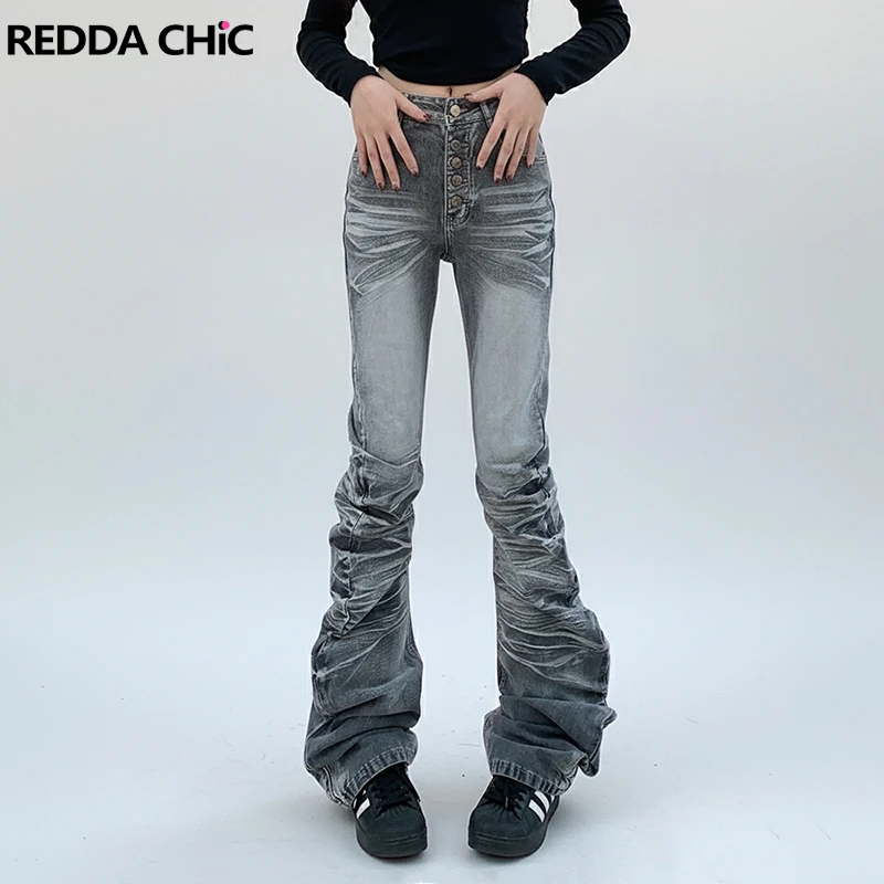 

Женские джинсы REDDACHiC с эффектом растяжения, расклешенные, винтажные, с потертостями, на пуговицах, облегающие, с низкой посадкой, брюки-клеш, в стиле гранж, Y2K, уличная мода