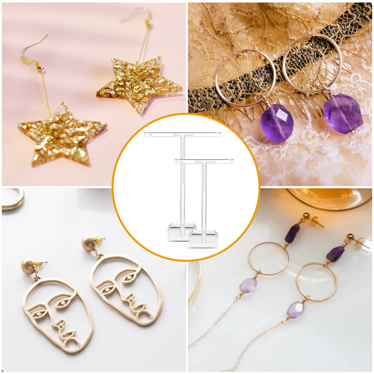 

2Pcs Acrylic T-Shape Earring Display Stand Jewelry Organizer Rack Holder for Earrings Bracelets Keys T Shape Earring Display