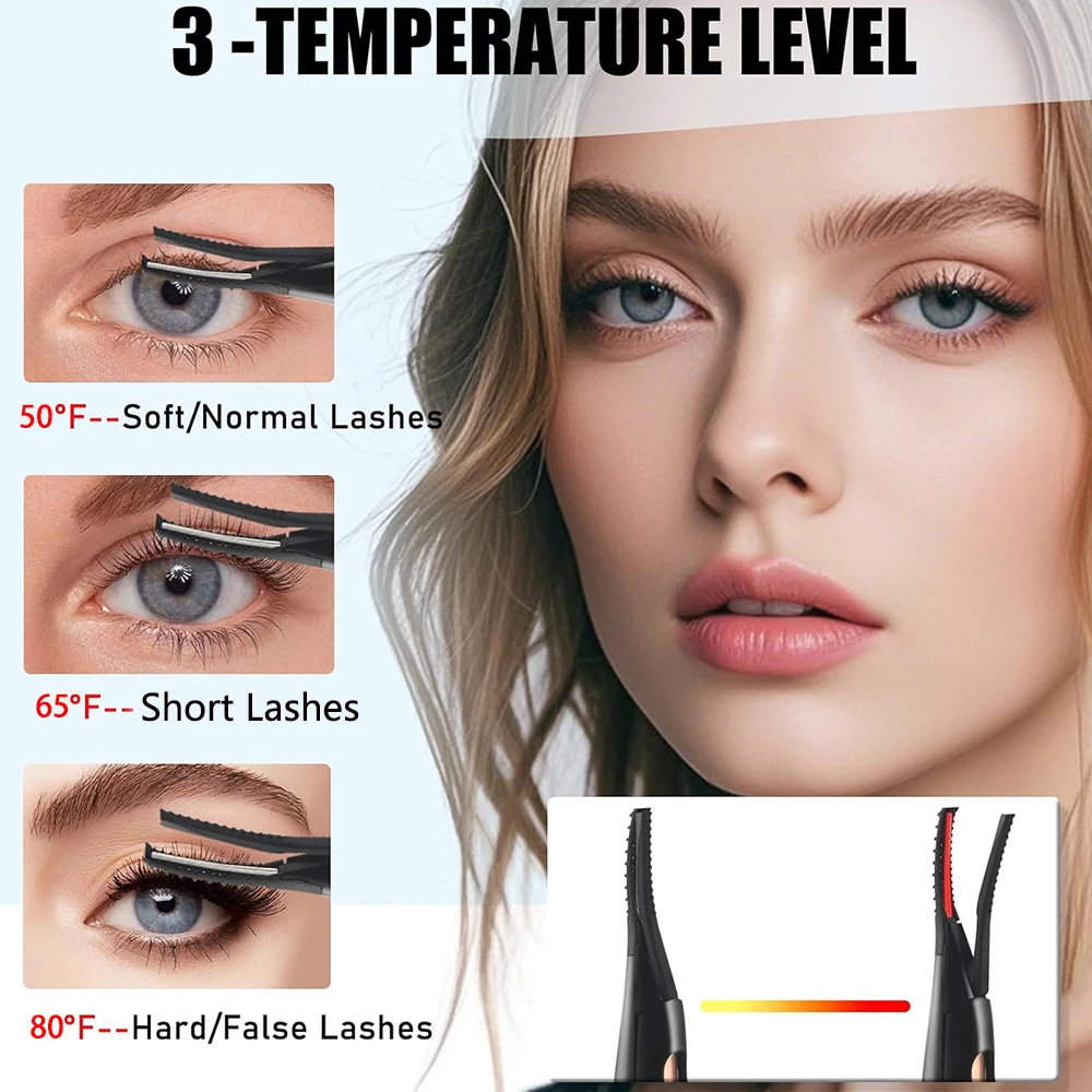 Draagbare verwarmde wimpers Curling 3-temperatuurmodus USB Natuurlijke nepwimpers Curler voor wimpers Make-up gereedschap Accessoires