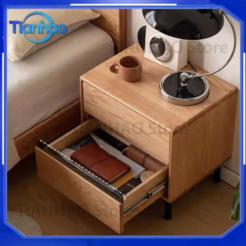 Nordic Simple Wood Solid Night Table for Bedroom Luxury Leather Mesa De Cabeceira Bedside Table with Storage Aesthetic