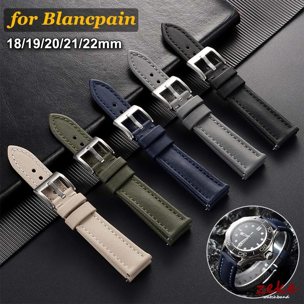 Nylon Canvas Watch Strap 18/19/20/21/22mm for Omega for Blancpain Sailcloth Waterproof Band Quick Release Leather Wrist Bracelet