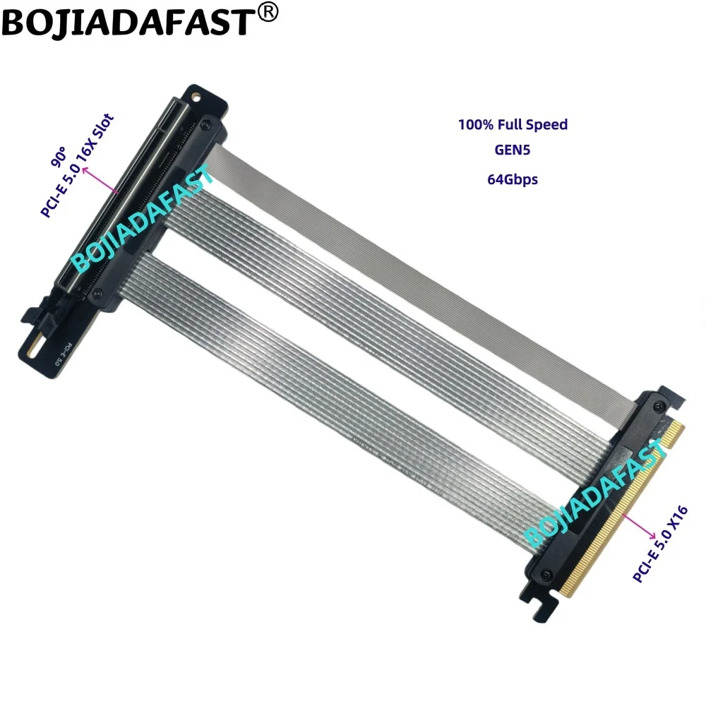 

90 Degree PCI-E 5.0 16X to X16 GEN5 Graphics Card GPU Riser Extension Cable 0.2M 0.3M 0.5M 0.6M Tested RTX5090 RTX5070 RTX5080