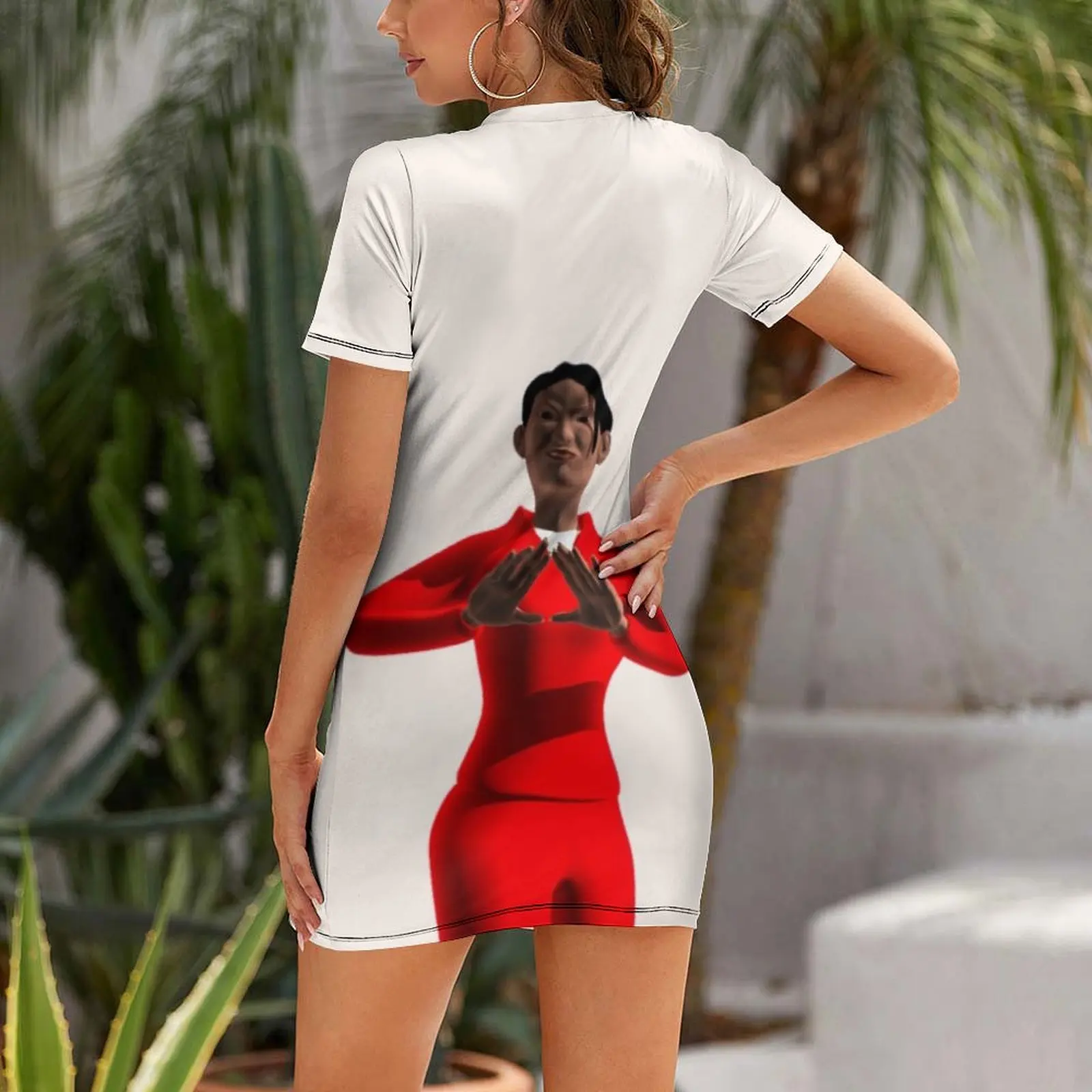 سيدة قرمزي وكريمي فستان بأكمام قصيرة فستان صيفي امرأة 2025 فساتين الحفلات العصرية فستان نسائي صيف 2025 المرأة #2