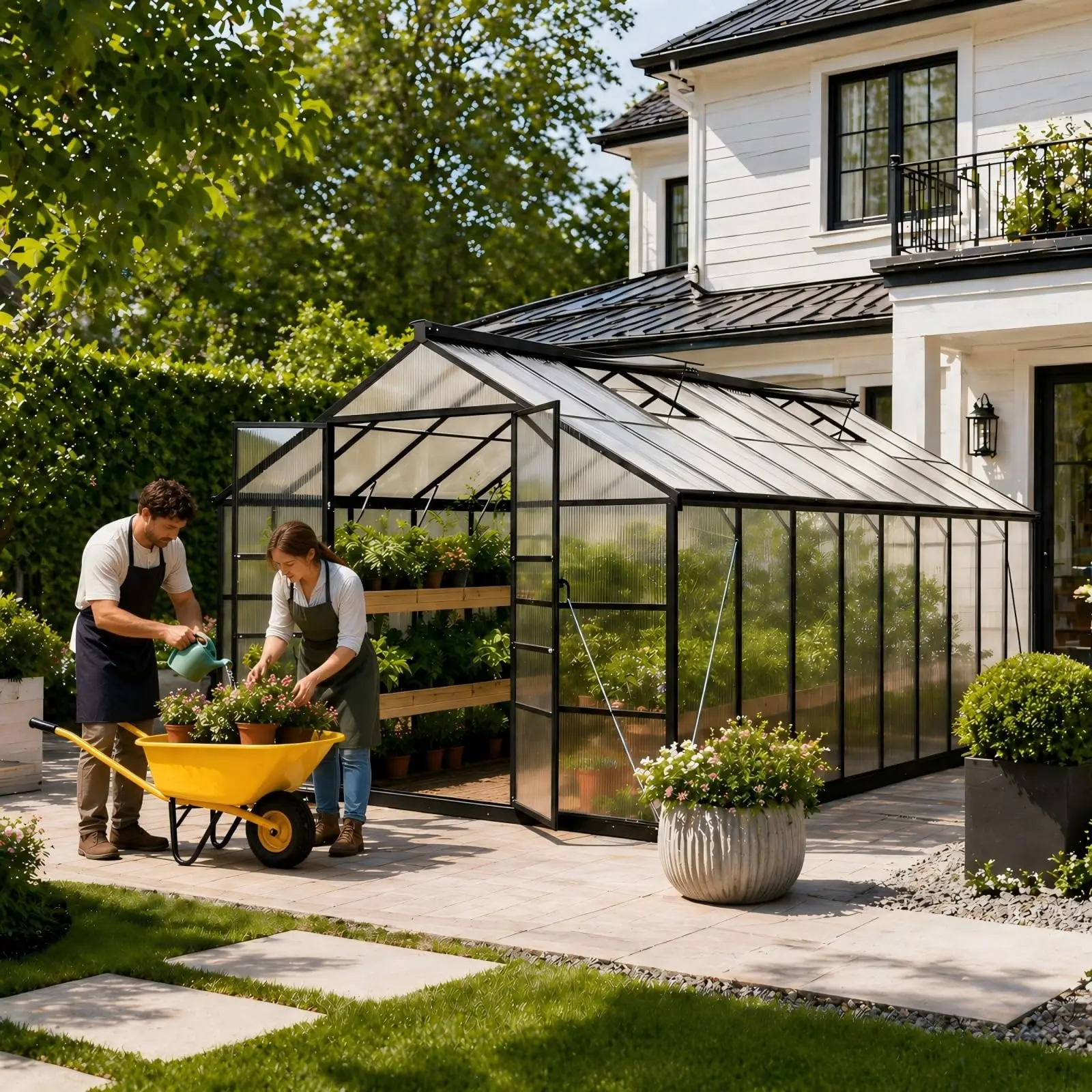 10x18 FT Aluminum Greenhouse, Durable Walk-in Polycarbonate Greenhouse Kit with Adjustable Roof Vent, Easy Assembly