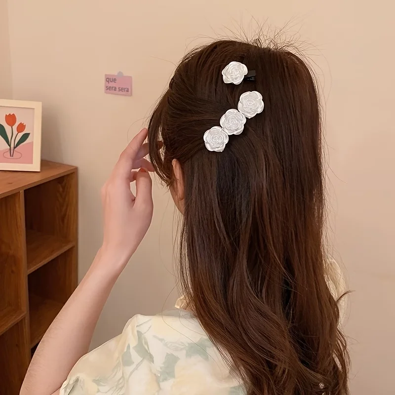 Retro Kamelien-Haarspange, Sanft und Vielseitig, Fransen-Clip, Kanten-Clip, Kopfschmuck, Kleine Rosen-Haarnadel, Sommer-Kopfschmuck – Detail 8