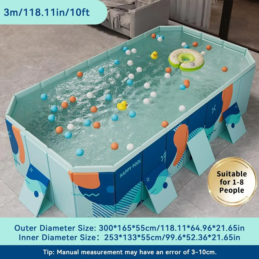 Foldable Swimming Pool, Rectangular Above Ground Swimming Pool for Outdoor Family Square Pool